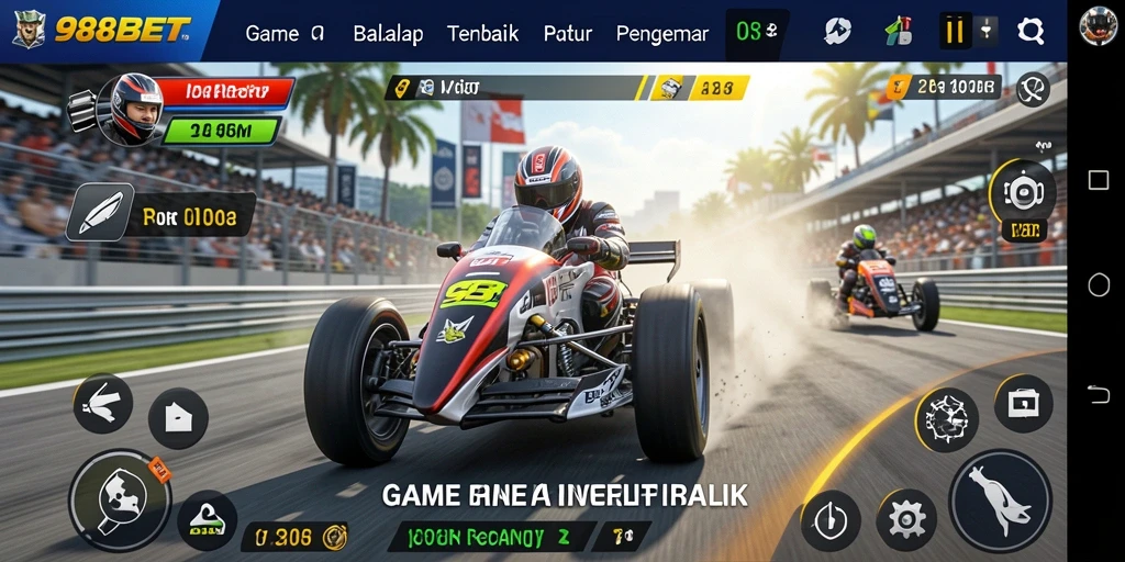 Screenshot 988BET menampilkan balapan seru dengan kendaraan yang cepat.