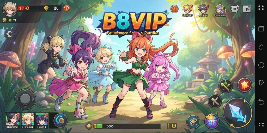 Screenshot utama B8VIP menampilkan aksi pertarungan karakter Anime.