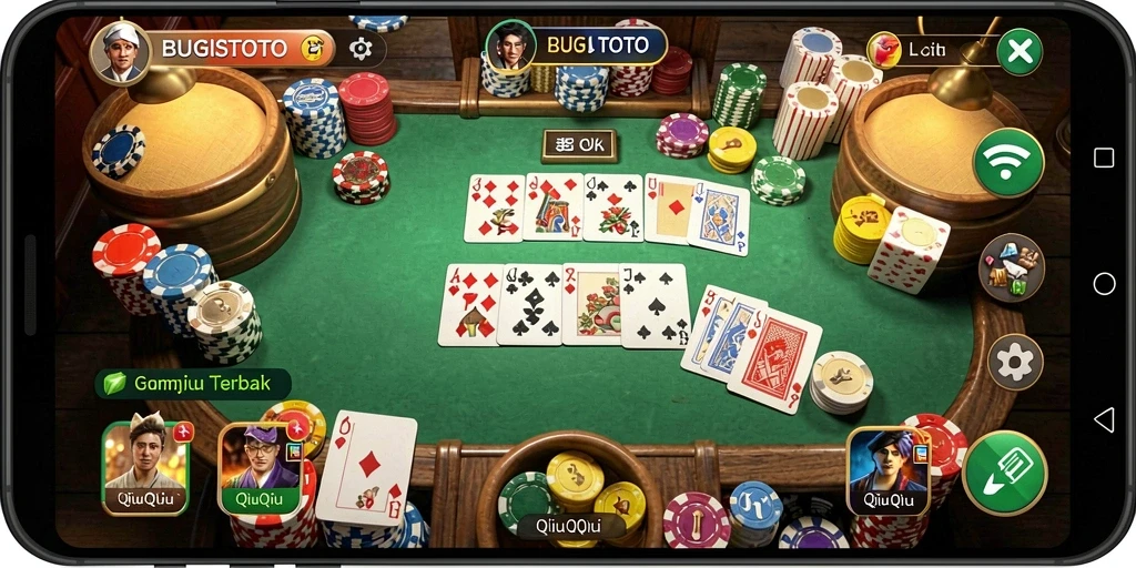 Tampilan gameplay menarik dari BUGISTOTO yang menggambarkan keseruan QiuQiu.
