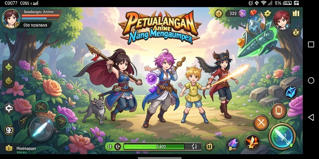 Tampilan gameplay C0077 yang penuh aksi dengan karakter anime.
