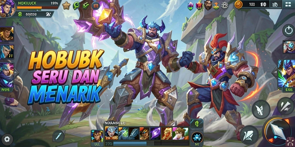Gameplay HOKILUCK menampilkan pertarungan tim yang intens dan seru.