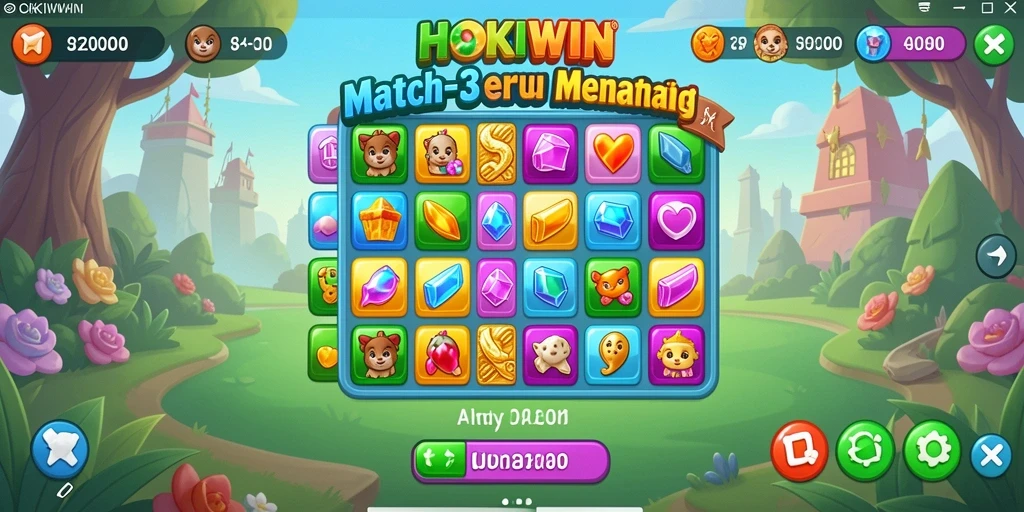 Gameplay seru HOKIWIN dengan tantangan Match-3 yang menarik.