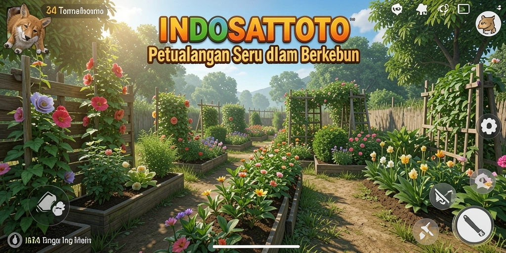 Tampilan layar permainan INDOSATTOTO yang menggambarkan aktivitas bertani.