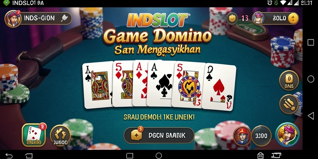 Screenshot INDSLOT menampilkan serunya permainan Domino dengan antarmuka yang menarik.