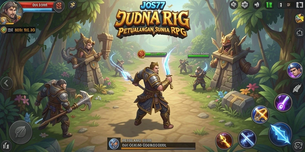 Tangkapan layar menampilkan aksi seru dalam JOS77 di dunia RPG.