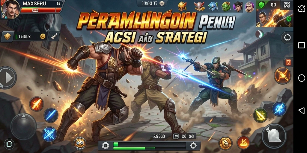 Screenshot MAXSERU menampilkan duel seru antara karakter petarung.
