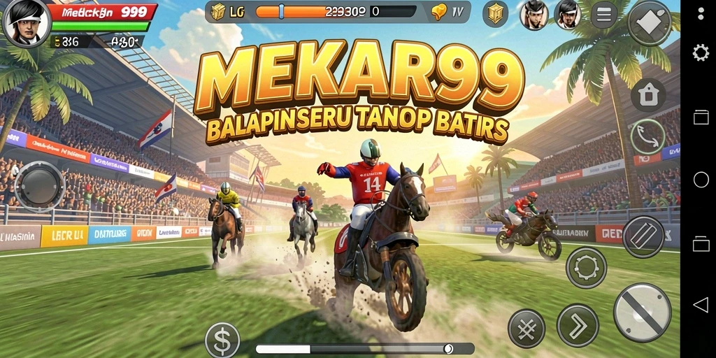 Screenshot gameplay MEKAR99 yang menampilkan aksi balapan mendebarkan.