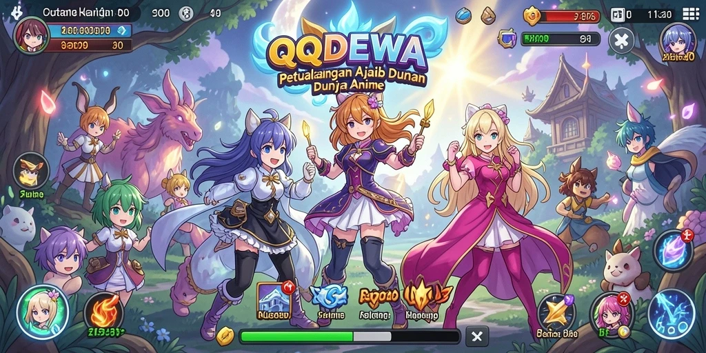 Tangkapan layar gameplay QQDEWA menampilkan aksi seru dari karakter Anime.