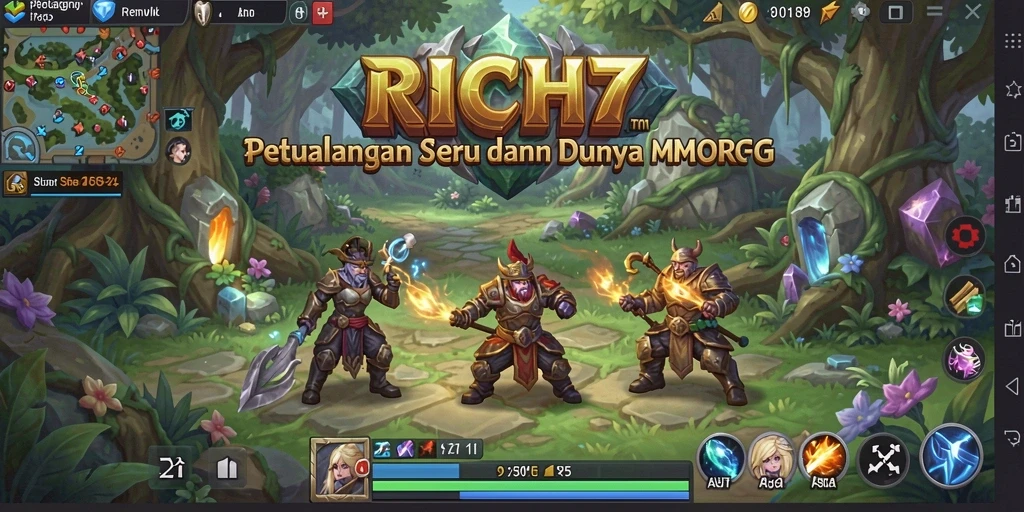 Gameplay RICH7 yang seru di dunia MMORPG yang luas.