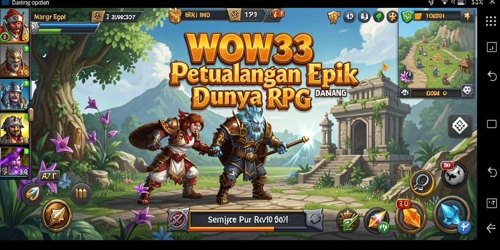 Tangkapan layar gameplay WOW33 yang menampilkan pertarungan epik dan penjelajahan.