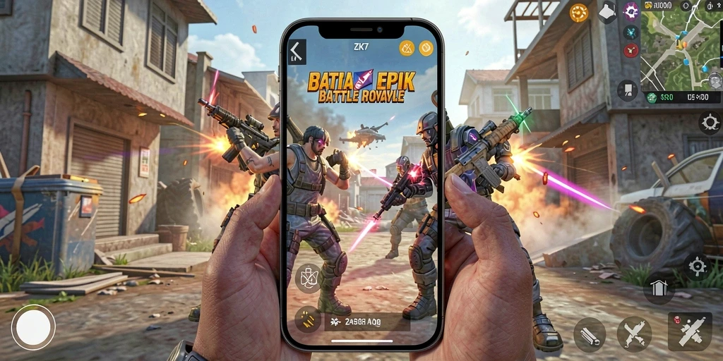 Tangkapan layar menampilkan aksi mendebarkan dalam <strong>ZK7</strong> Battle Royale.